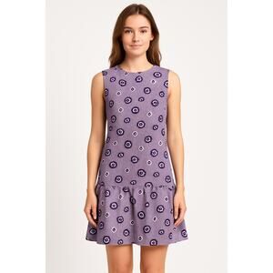 1960s Kenny Classics Purple Drop-Waist Floral Sleeveless Dress medium to large